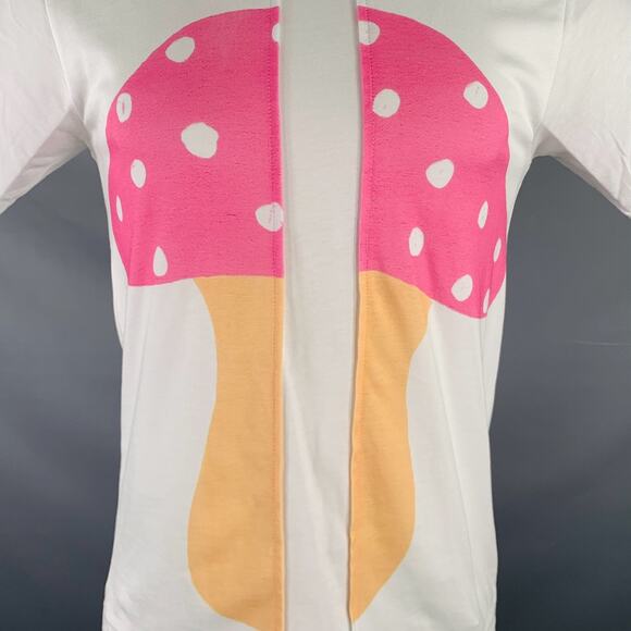 COMME des GARCONS SHIRT Size S White Pink Mushroom Cotton Crew Neck T-shirt - Picture 2 of 3